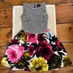 Just Taylor Black & White Stripe Floral Fit & Flare Dress Size 8